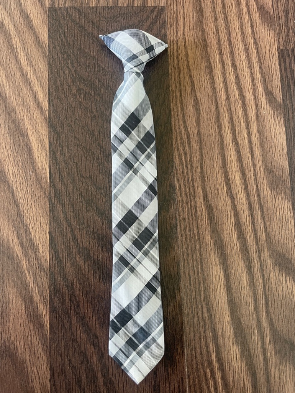 Boy’s Gray Plaid Clip-On Tie
